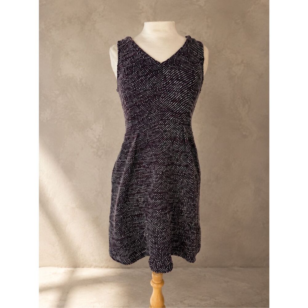 Madewell Sz M Sleeveless Fit & Flare Textured Knit Dress Black White